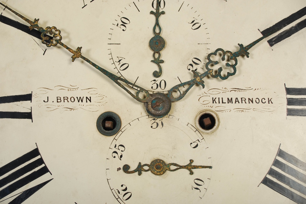 A 19th century Scottish mahogany longcase clock J. Brown, Kilmarnock, the caddy top hood with carved - Image 4 of 9