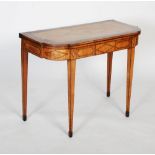 A 19th century satinwood and rosewood folding card table, of breakfront form, the hinged fold over