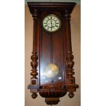 Early 20th century German Vienna regulator wall clock made by Gustav Becker, the stained walnut case