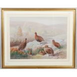 Robin Reckitt (Modern British School) A covet of grouse over a riverbank chalk and pastel on