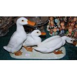 German Hutschenreuther figure of ducks, modelled as three white ducks in a row, 40cm long.