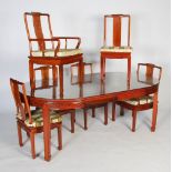 Modern Chinese dark wood dining table and chairs, including six dining chairs and two carvers, the