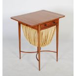 A 19th century satinwood drop-leaf sewing/ work table, with two short side drop leaves, the top with