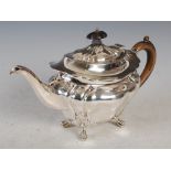 A Victorian silver teapot, Sheffield, 1895, makers mark of Mappin & Webb, oval shaped, raised on