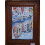 Three framed decorative paintings, including a mixed media on board scene of tree titled 'Autumn