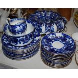 Late 19th/ early 20th century English blue and white transfer printed tea set, stamped 'E & BL