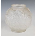 An early 20th century Czechoslovakian clear frosted glass vase, in the style of a Lalique Formose