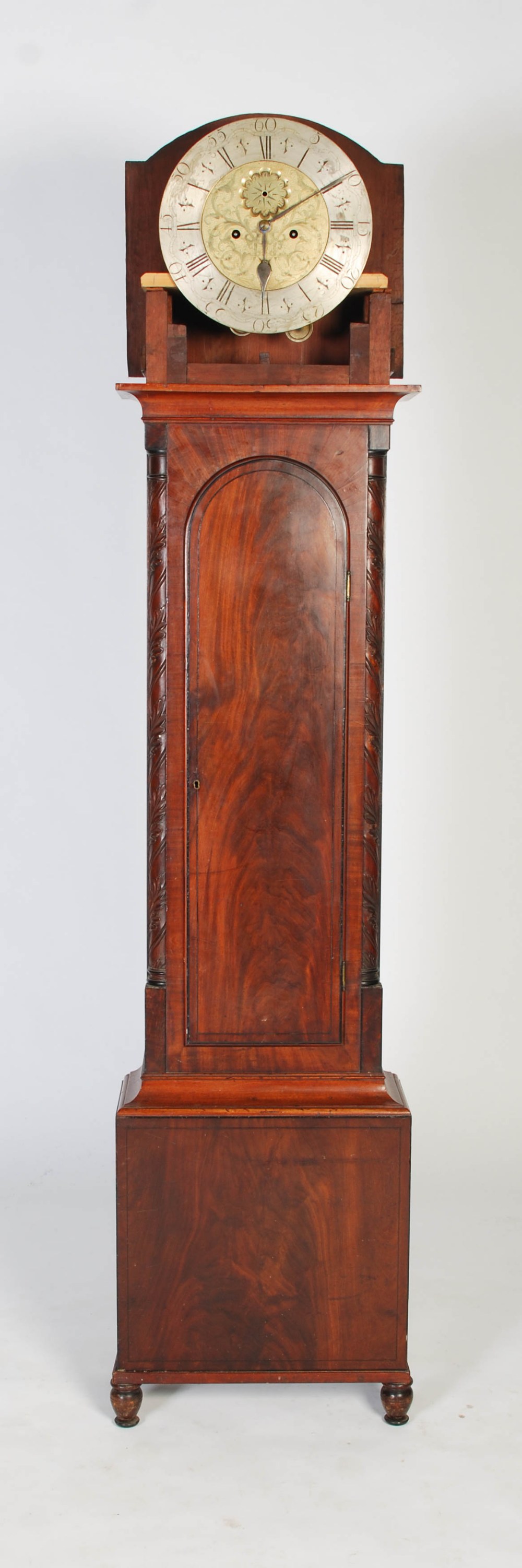 A late 18th century mahogany longcase clock, the arched hood flanked by quarter columns, the trunk - Image 2 of 7