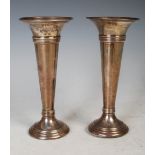Pair of London silver trumpet shaped flower vases, loaded, gross weight 9.5 troy oz.
