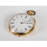 A yellow metal open faced pocket watch RUSSELLS', 18 CHURCH ST., LIVERPOOL, the enamel dial with