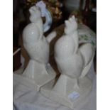 Pair of Continental Art Deco crackle glazed cockerel figures, stamped 'A.M.C. Belgium', each 19cm