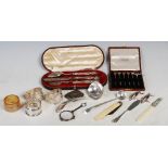 Collection of silver, to include Birmingham silver leather cased christening set of knife, fork