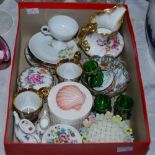 Group of assorted ceramics, including a Belleek woven bowl with flower detailing to the rim, a