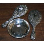 Small group of silver, to include Continental circular silver dish embossed with pansy, together