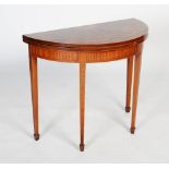 A 19th century mahogany, satinwood and marquetry Sheraton Revival demi lune folding card table,