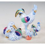 Four assorted Herend porcelain figure groups, large cockerel, small cockerel, double ducks and