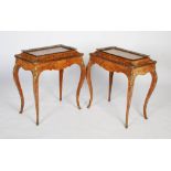 A pair of French Louis XV style walnut and marquetry jardinieres / planter tables, late 19th