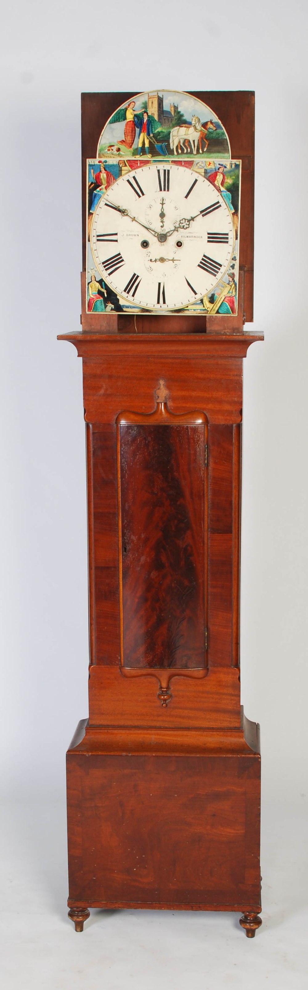 A 19th century Scottish mahogany longcase clock J. Brown, Kilmarnock, the caddy top hood with carved - Image 2 of 9