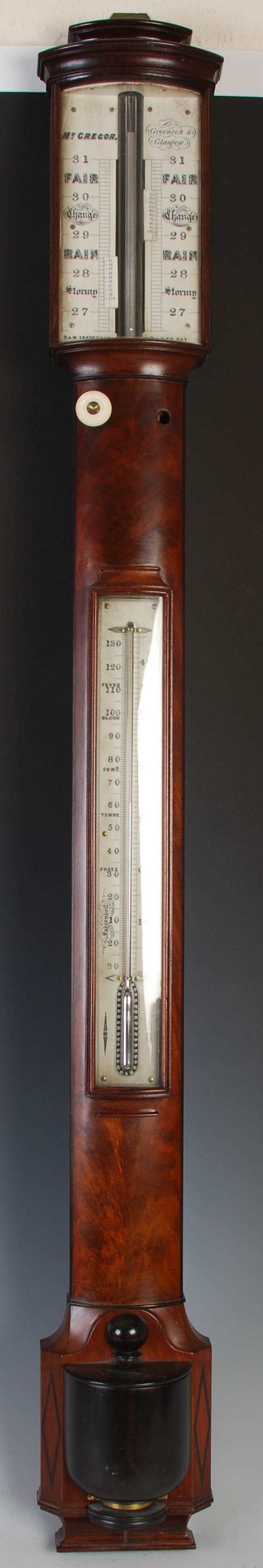A 19th century mahogany and ebony lined stick barometer, MCGREGOR, GREENOCK & GLASGOW, with