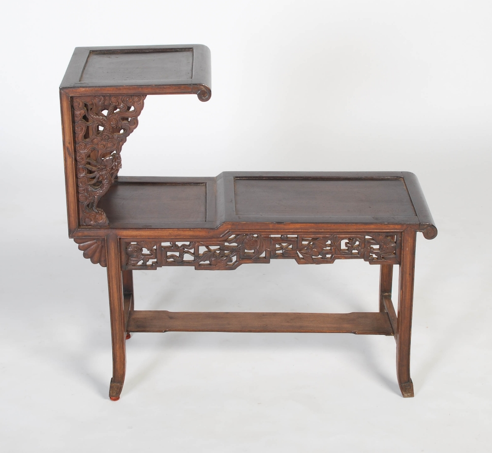 A Chinese carved darkwood low display stand / table, Republic period, an asymmetric arrangement of - Image 4 of 4