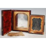 Vintage leather cased daguerreotype, depicting half-length portrait of an elderly lady together with