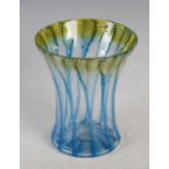 A rare Monart vase, shape EB, mottled yellow, blue and clear glass with vertical blue line and