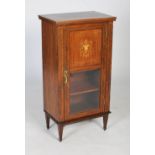 Early 20th century rosewood music cabinet, the square top with boxwood stringing, the rectangular