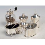 Collection of silver, to include a Sheffield silver three-piece cruet set, maker's mark of 'Walker