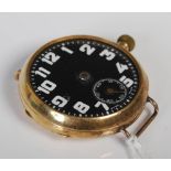 Vintage 18ct gold cased wristwatch, with black ground dial bearing Arabic numerals and subsidiary