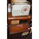 Three 20th century vintage radios, including a Cameo Bakelite example, a Pye wooden wireless and a