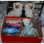 Group of ceramic items, including a pair of 19th century Staffordshire Wally Dogs, four Cow Parade