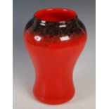 An early and rare Monart Ware vase, shape FA, mottled black and red glass with gold coloured