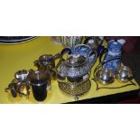 Group of silver plated items, to include a 19th century embossed and engraved silver oval teapot