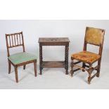 Group of two chairs and an occasional table, one chair carved in its entirety in bobbin-form, the