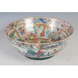 Chinese porcelain famille rose Canton punch bowl, Qing Dynasty, the interior decorated with