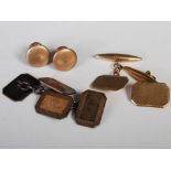 Pair of 9ct gold octagonal shaped cufflinks, together with a pair of Birmingham silver octagonal