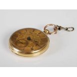 An 18ct gold open faced pocket watch J. WILSON, EDINBURGH, No. 3492, the engine turned dial with
