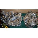 Collection of silver plated items, to include a twin handled serving tray with scallop detailing,