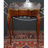 A 19th Century rosewood, marquetry and gilt metal inlaid mounted work table, the shaped and hinged