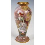 A late 19th/ early 20th century Continental enamelled vase, decorated with a girl picking flowers by