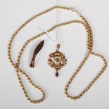 Collection of jewellery, to include an Art Nouveau 9ct gold pendant, 9ct gold rope twist necklace, a