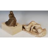 Two late 20th century sculptures, including a clay figure of a reclining woman signed 'AMG',