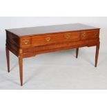 A 19th century mahogany square piano converted to a sideboard, with three drawers to the front