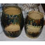 Pair of late 19th century Scottish Rosslyn Pottery sugar barrels, each decorated in mottled green,