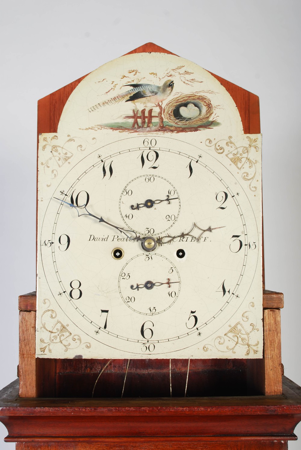 A 19th century Scottish mahogany longcase clock David Peatt, Crieff, the hood with broken swan - Image 3 of 9