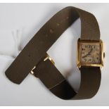 Vintage 18ct gold cased wristwatch, the square dial with Arabic numerals and subsidiary seconds dial