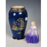 Royal Doulton figure 'Marie' HN1370, together with a Crown Devon beer ground pottery vase with