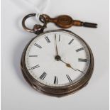 London silver open-faced pocket watch, with Roman numeral dial, the back plate engraved and dated