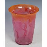 A rare colour combination Monart vase, shape PG, mottled burnt orange, clear and purple with all
