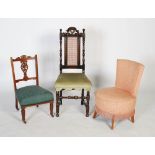 Group of three chairs, including a 'William and Mary' style caned back hall chair with turned